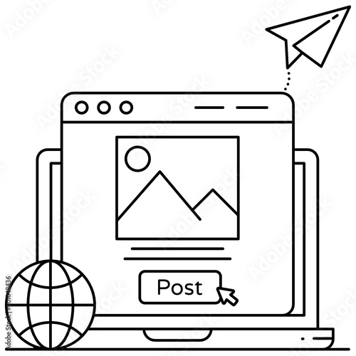 
Blog post flat outline icons, blogging 
