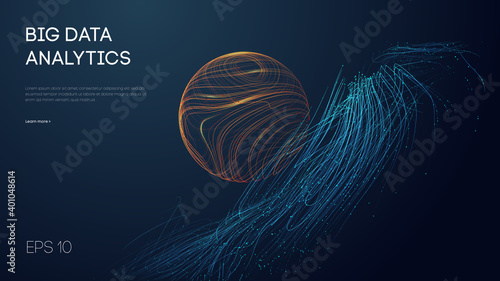 Big data analytics abstract vector background. 3d vector sphere data stream in abstract style. Abstract technology background wave flow. Data science concept. Technology analysis. Worldwide business