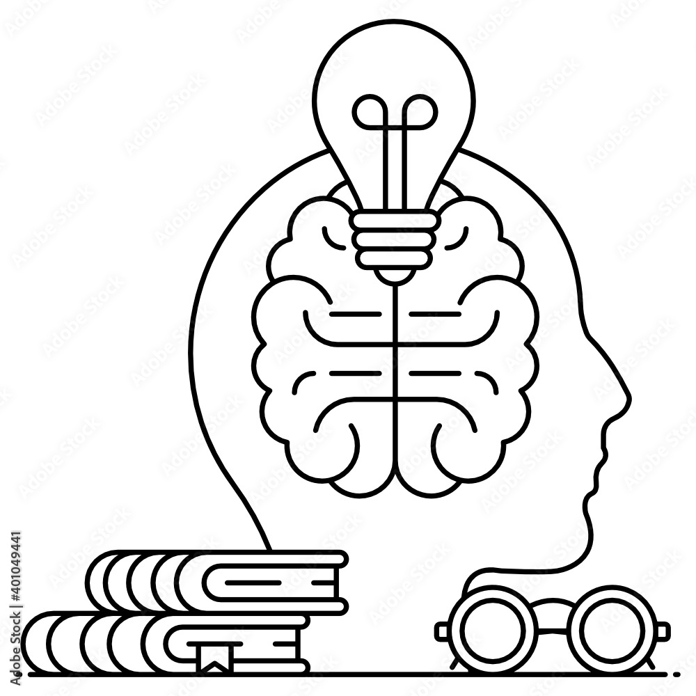 Creative education icon, bulb inside mind with books in flat outline design
Creative education icon, bulb inside mind with books in flat outline design