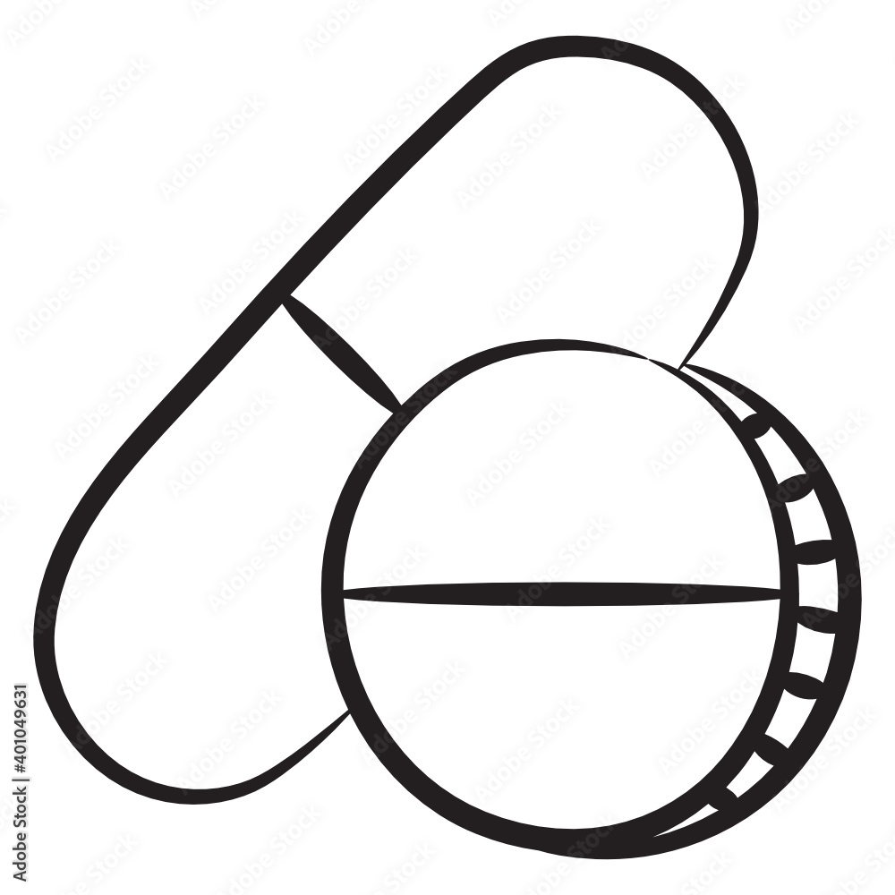 Pain relieving tablets, doodle icon of medicines
Pain relieving tablets, doodle icon of medicines