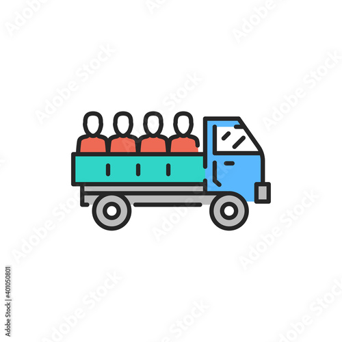 Truck transportation illegal immigrants color line icon. Editable stroke.