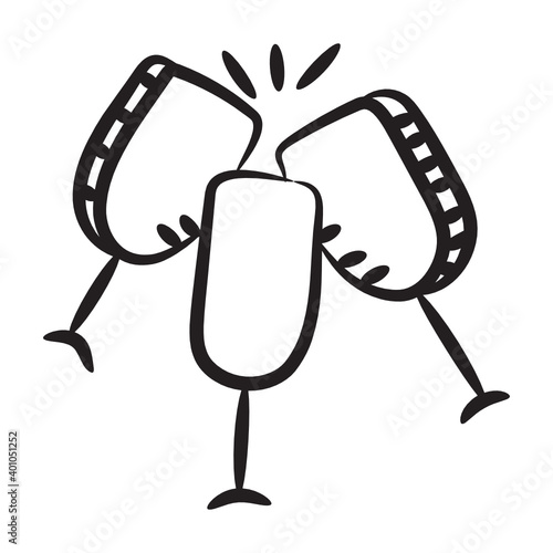 
Party celebration toast, hand drawn icon of drinks cheers 
