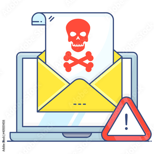 
Icon of spam email in flat outline design, cyber crime concept vector 
