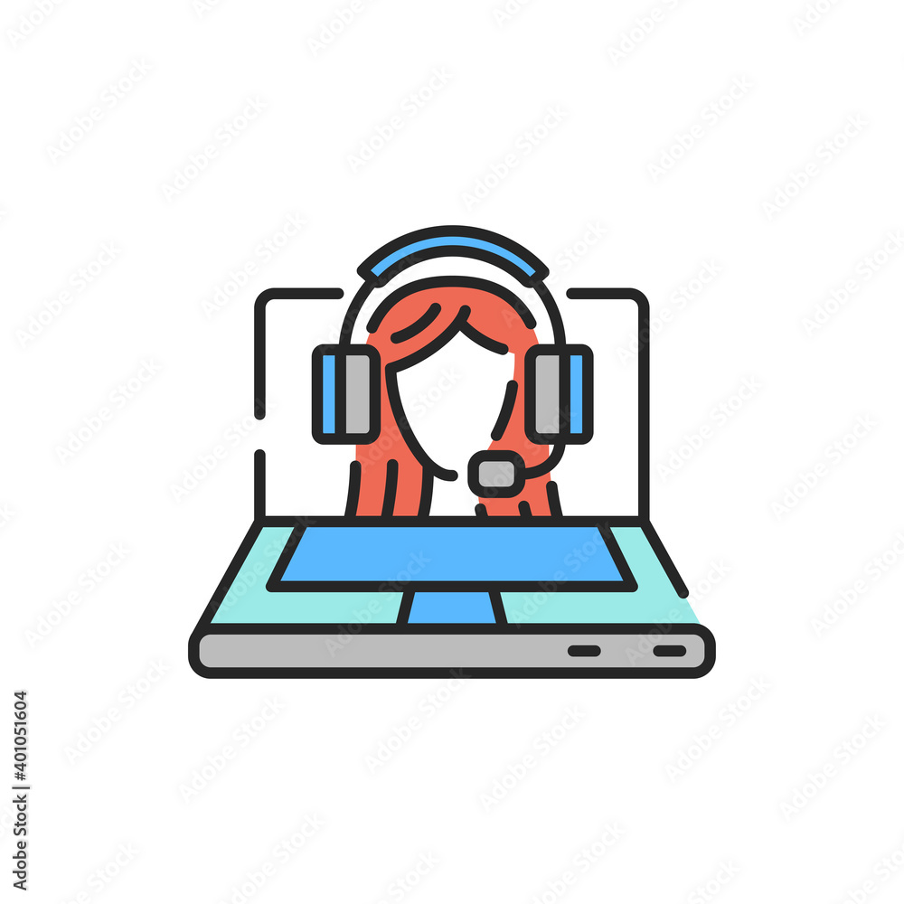 Podcast in laptop color line icon. Podcasting. Editable stroke. Podcast in laptop color line icon. Podcasting. Editable stroke.