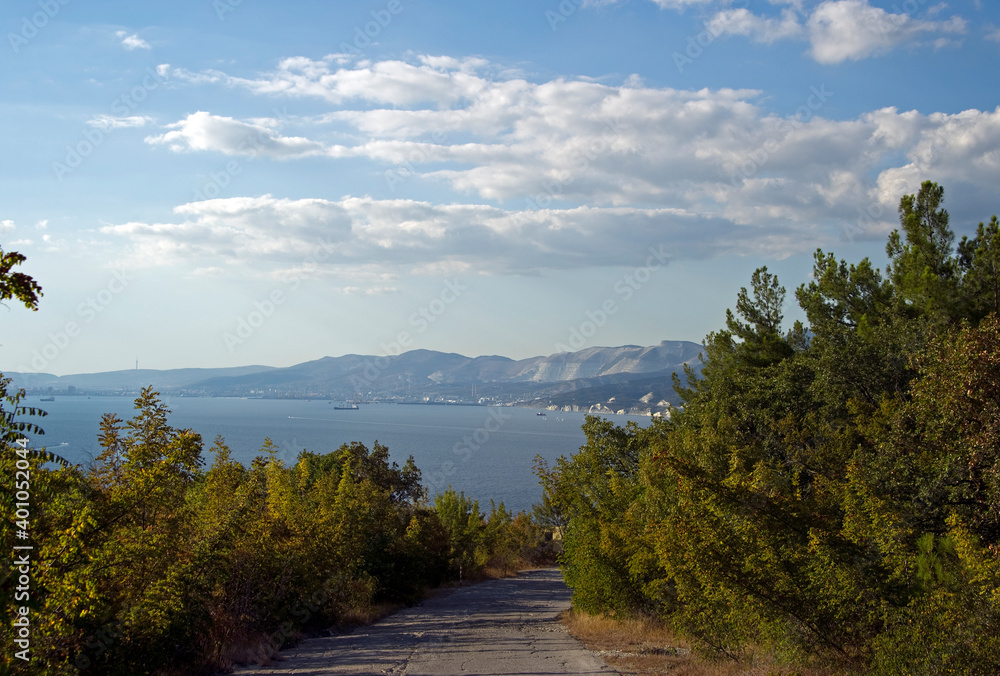 Obraz premium View from the mountain to the bay in the Black Sea.