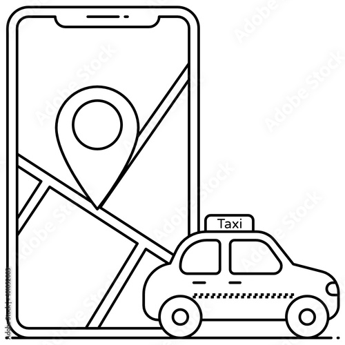 
Online car booking, cab app flat outline icon 
