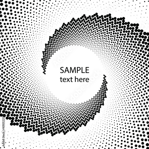 Black halftone dots zigzag shape. Vector illustration. Design element for logo, sign, symbol, web pages, prints, posters, template, monochrome pattern and abstract background