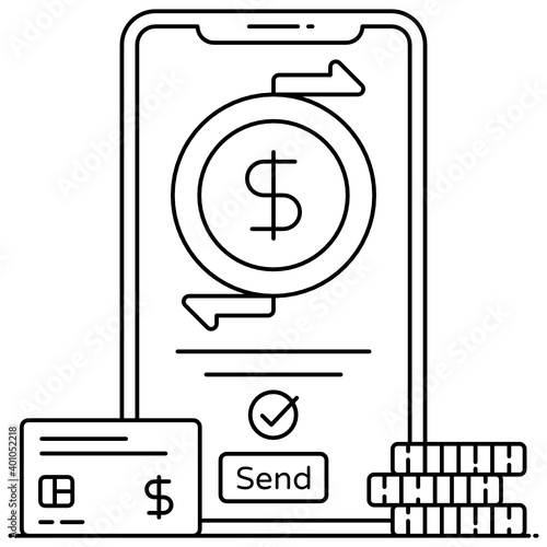 
Mobile transaction flat outline icon, mobile payment 
