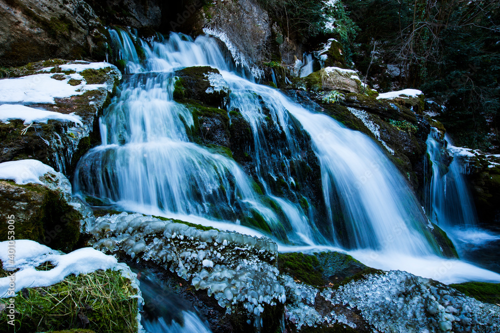 Winter in Llobregat river waterfall, Barcelona, Pyrenees, Spain Winter in Llobregat river waterfall, Barcelona, Pyrenees, Spain