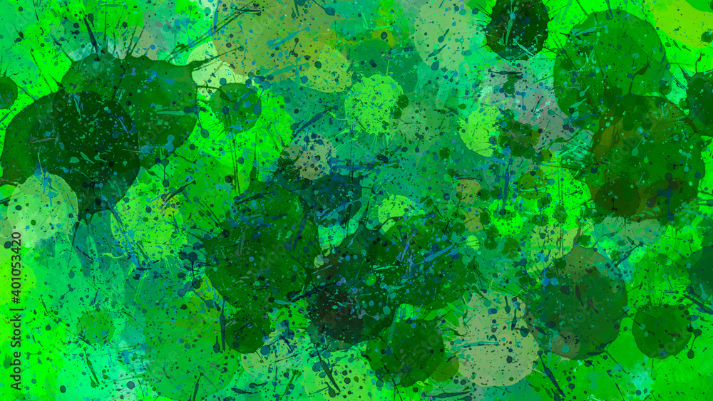 Fototapeta premium Green Paint Splatter Texture - Abstract Organic Background with Blue Accents