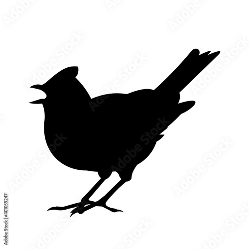 A lark stands and sings. Isolated vector silhouette