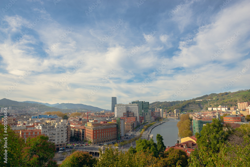 BILBAO, SPAIN - October 25, 2017 - View of the city of Bilbao in the Basque country, Spain. Urban landscape in Bilbao.