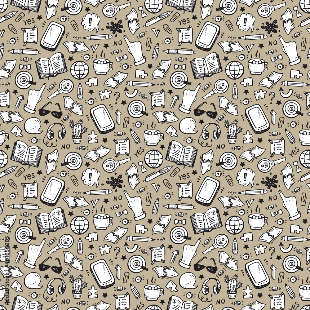 Doodle Business and Finance items Vector Seamless background
