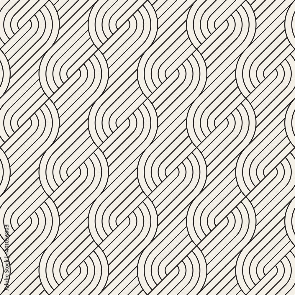 Vector seamless geometric pattern. Stylish rounded lines ornament. Simple linear lattice background design.