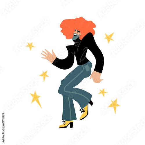 Disco star. Funny cartoon illustration of dancing man