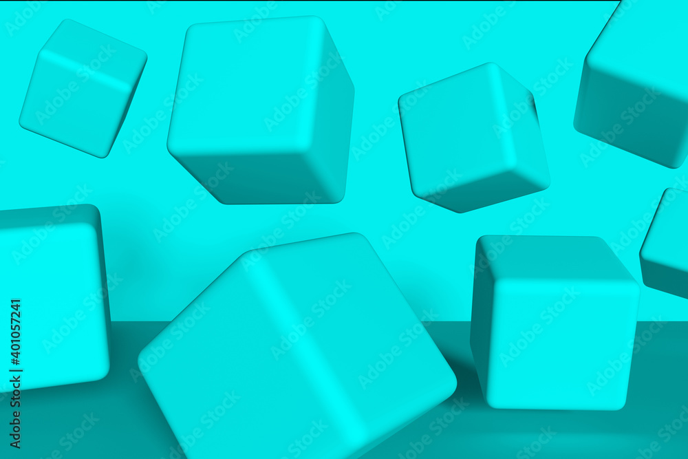 Flying figures in motion. Minimal geometric composition of squares. Abstract background