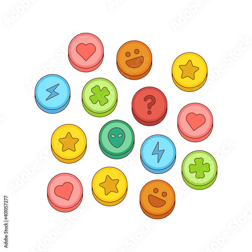 Colorful ecstasy pillls vector illustration isolated.