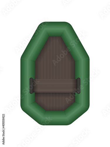 Inflatable green boat top view. For kayaking and rowing design. Vector illustration isolated on white background. Realistic style.