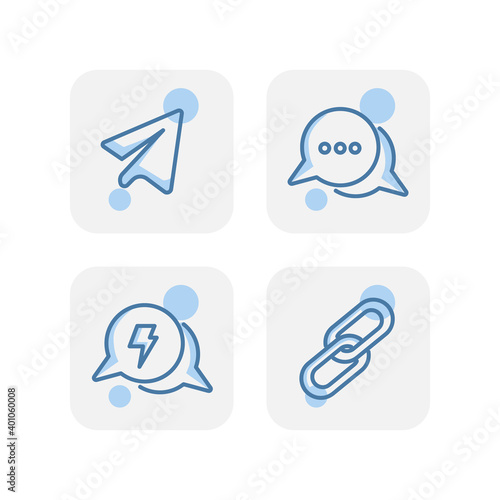 Creative blue direct message social media icons design isolated on white background