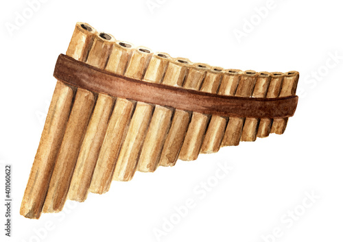Canvas Print Wooden Pan Flute or panpipe, Musical Wind Instruments
