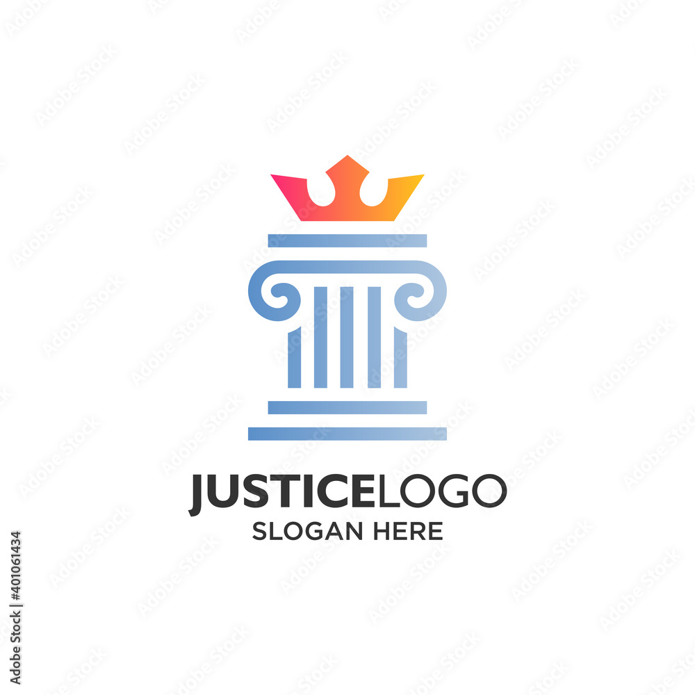 Pillar and crown for law logo design template