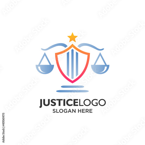 Luxury shield and balance sheet for law and attorney logo design template