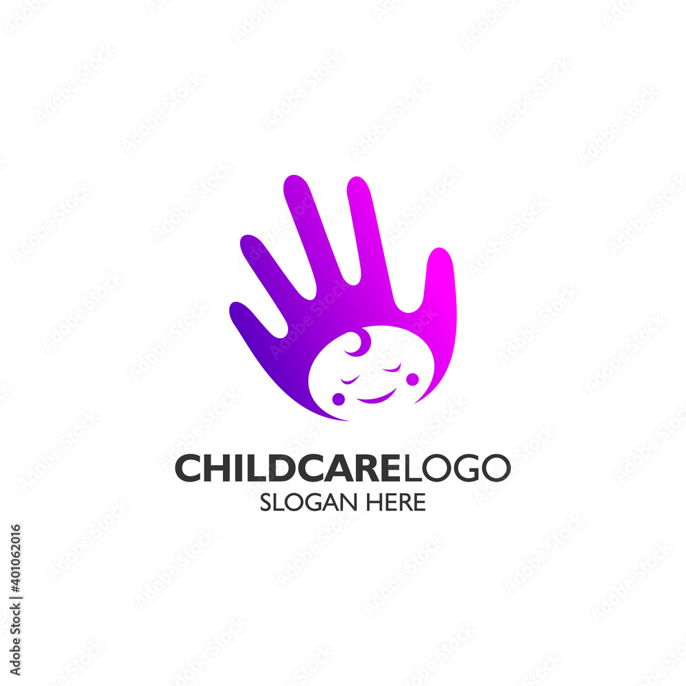 Obraz premium Kid and hand for child and babycare logo design template