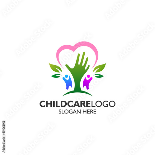 Playful kids and love for childcare logo design template