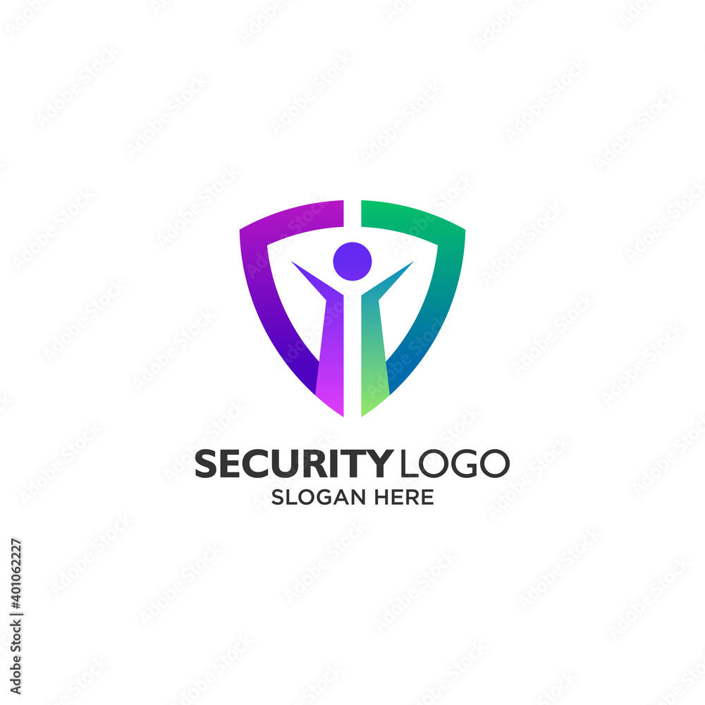 Colorful shield and kids logo design template Colorful shield and kids logo design template