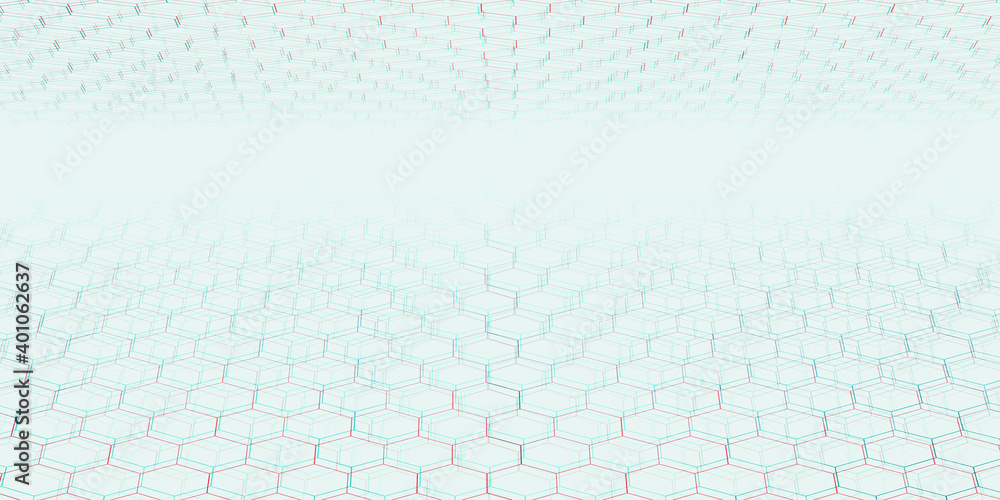 Network connection concept picture Hexagonal honeycomb of the future Horizontal wide angle hexagon perspective futuristic 3d illustration digital background big data