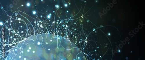 Quantum processing. Deep learning artificial intelligence. Future new technology  for business or science presentation