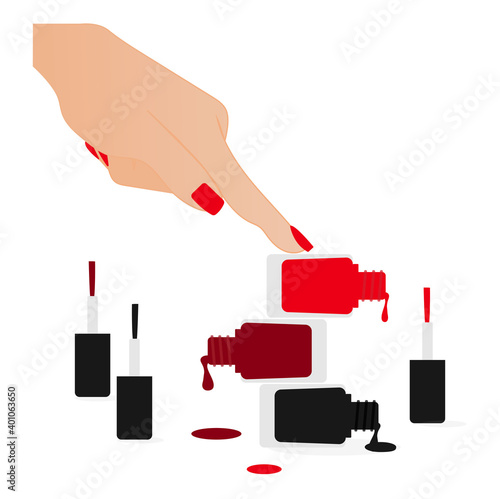 Nail polish vector illustration isolated. Nail lacquer vector with woman hand.
