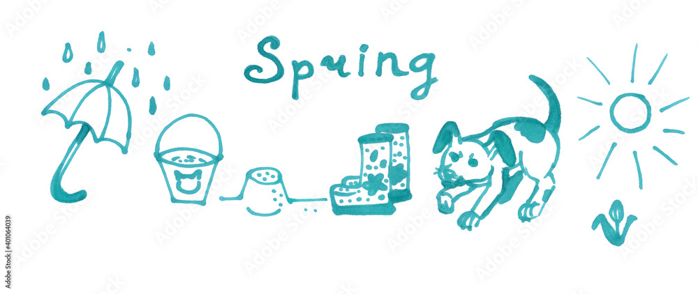 Set of Spring elements. Hand drawn illustration isolated on white background. Pen markers. Monochrome. High quality illustration. Set of Spring elements. Hand drawn illustration isolated on white background. Pen markers. Monochrome. High quality illustration.