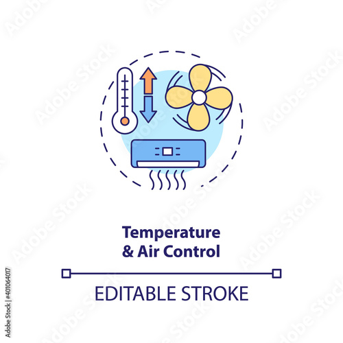 Temperature and air control concept icon. Control room ergonomics idea thin line illustration. Working in hot and cold environments. Vector isolated outline RGB color drawing. Editable stroke