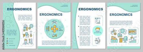 Ergonomics brochure template. Heal body injuries and disorders. Flyer, booklet, leaflet print, cover design with linear icons. Vector layouts for magazines, annual reports, advertising posters