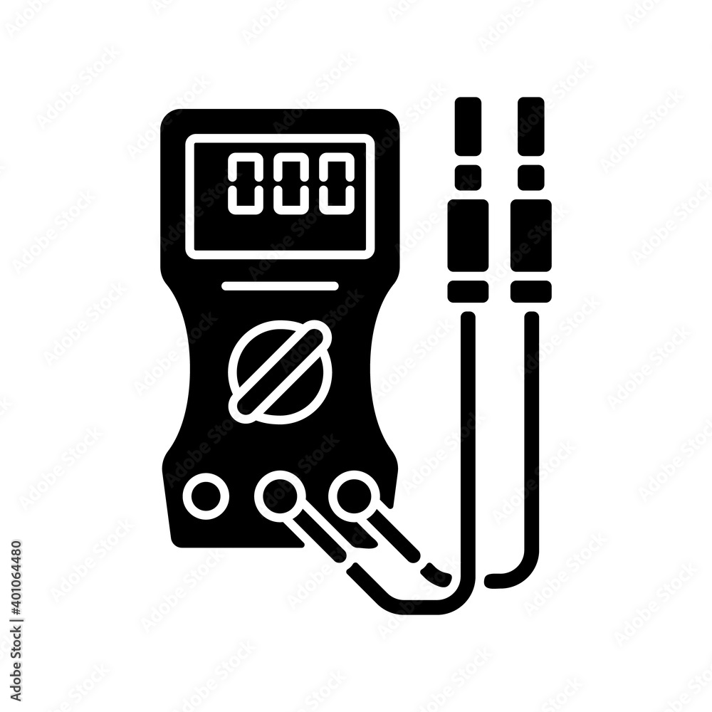 Ammeter black glyph icon. Voltmeter, ohmmeter. Measuring direct and