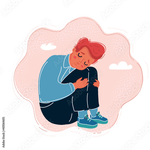 Vector illustration of comic sad little boy