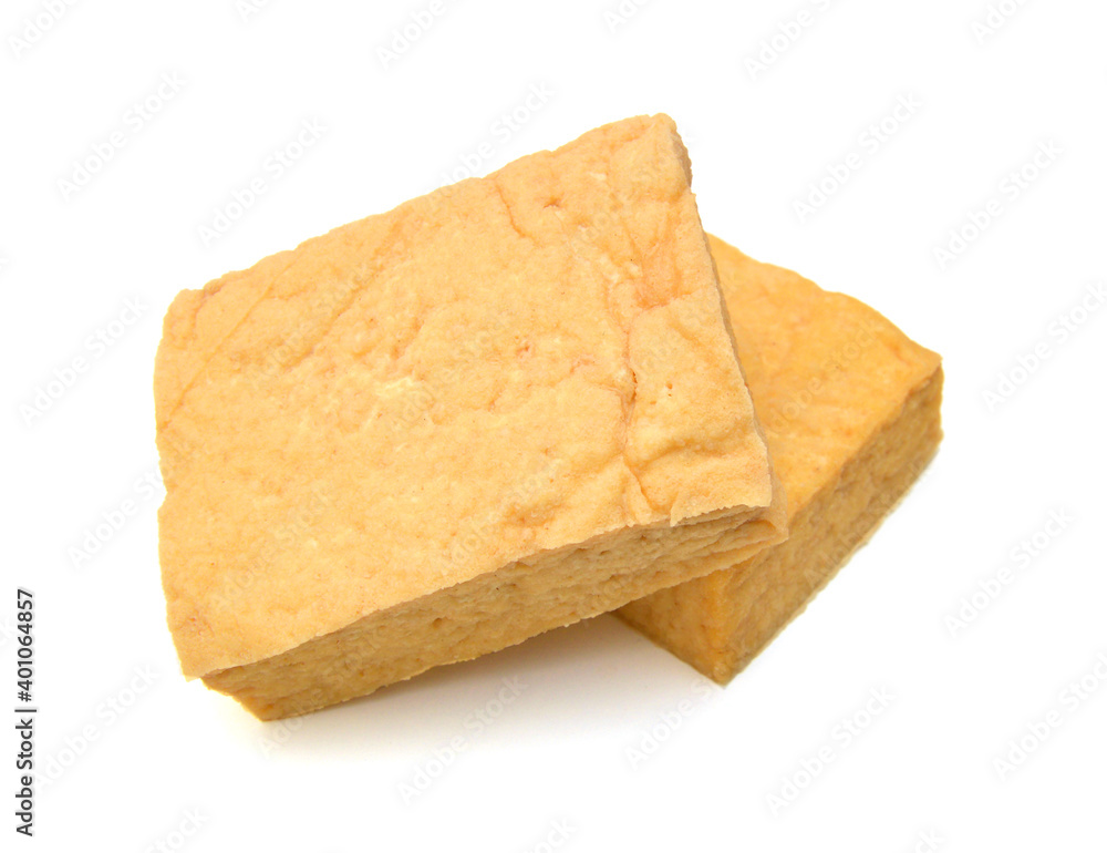 Fried tofu on a white background Fried tofu on a white background