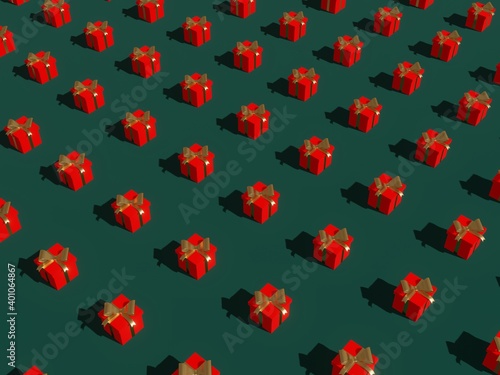 3D render - image merry Christmas red and green background, image of podium product stand for Christmas event, Christmas background, Winter landscape, holiday Christmas new year concept.
