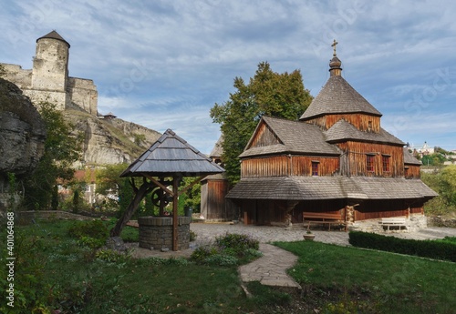 Old ancient wooden church in Kamianets-Podilskyi
