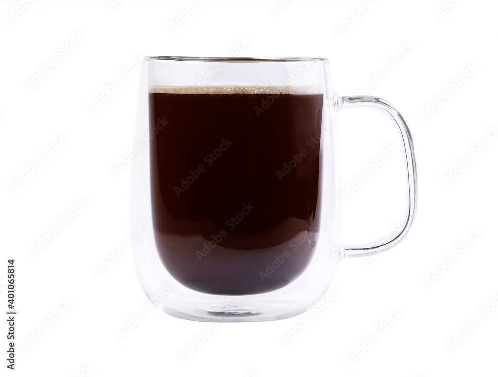 A glass cup of coffee isolated on a white background. A mug of black coffee isolated A glass cup of coffee isolated on a white background. A mug of black coffee isolated
