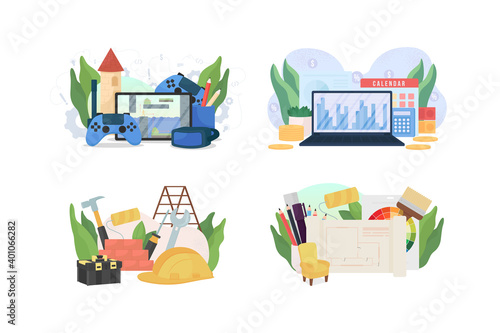 Popular jobs flat concept vector illustration set