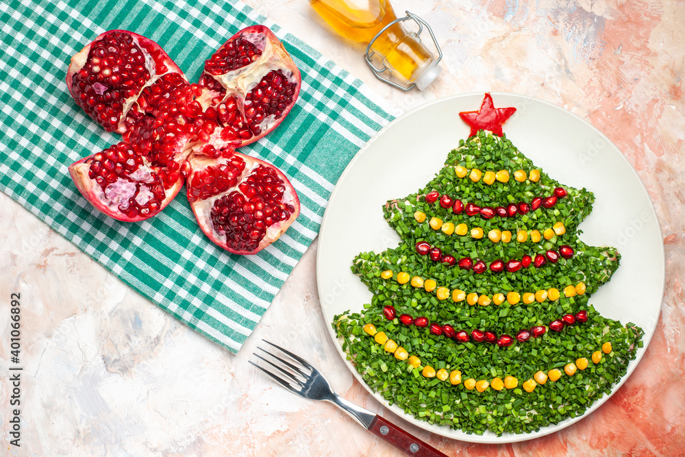 top view tasty green salad in new year tree shape on the light background meal holiday color health photo xmas top view tasty green salad in new year tree shape on the light background meal holiday color health photo xmas