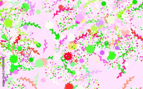Light Pink, Green vector doodle pattern with flowers