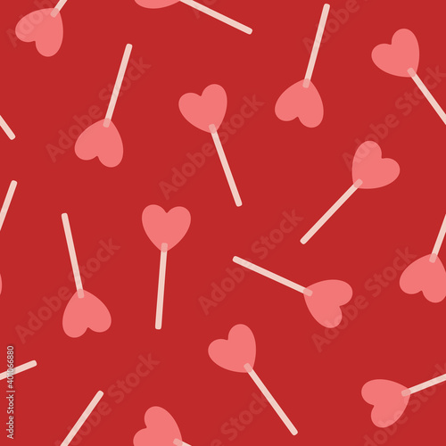 Hand drawn heart lollipop seamless vector pattern. Vintage candy pattern for Valentine’s Day and romantic holidays. Love and romance symbol. Poster, print, card, fabric