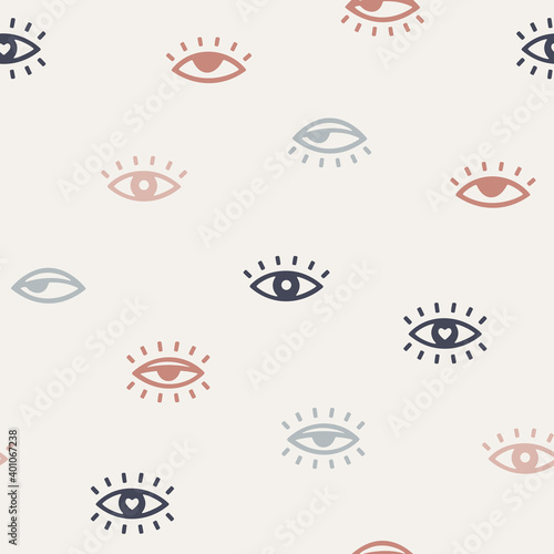 Seamless vector pattern with heart in eye. Romantic vintage background for Valentine’s Day and holidays. Love and romance symbol. Vintage background for print, wrapping paper and fabric