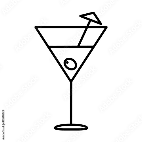 Classic Goblet or Wineglass of Martini Cocktail. Flat Icon in Outline Design. Black Stroke. Pictogram for Website Vector eps10.