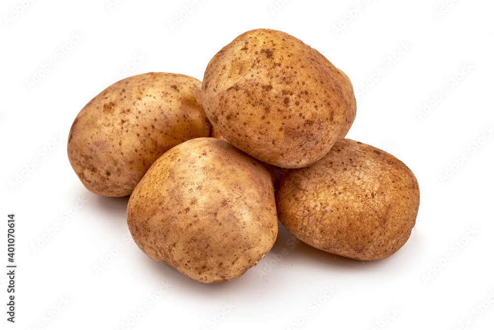 Washed potatoes, close-up, isolated on white background Washed potatoes, close-up, isolated on white background