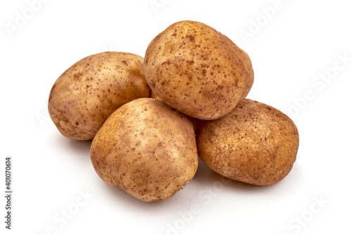 Washed potatoes, close-up, isolated on white background