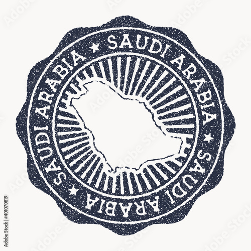 Saudi Arabia travel rubber stamp with the name and map of the country, vector illustration. Can be used as insignia, logotype, label, sticker or badge of Saudi Arabia.